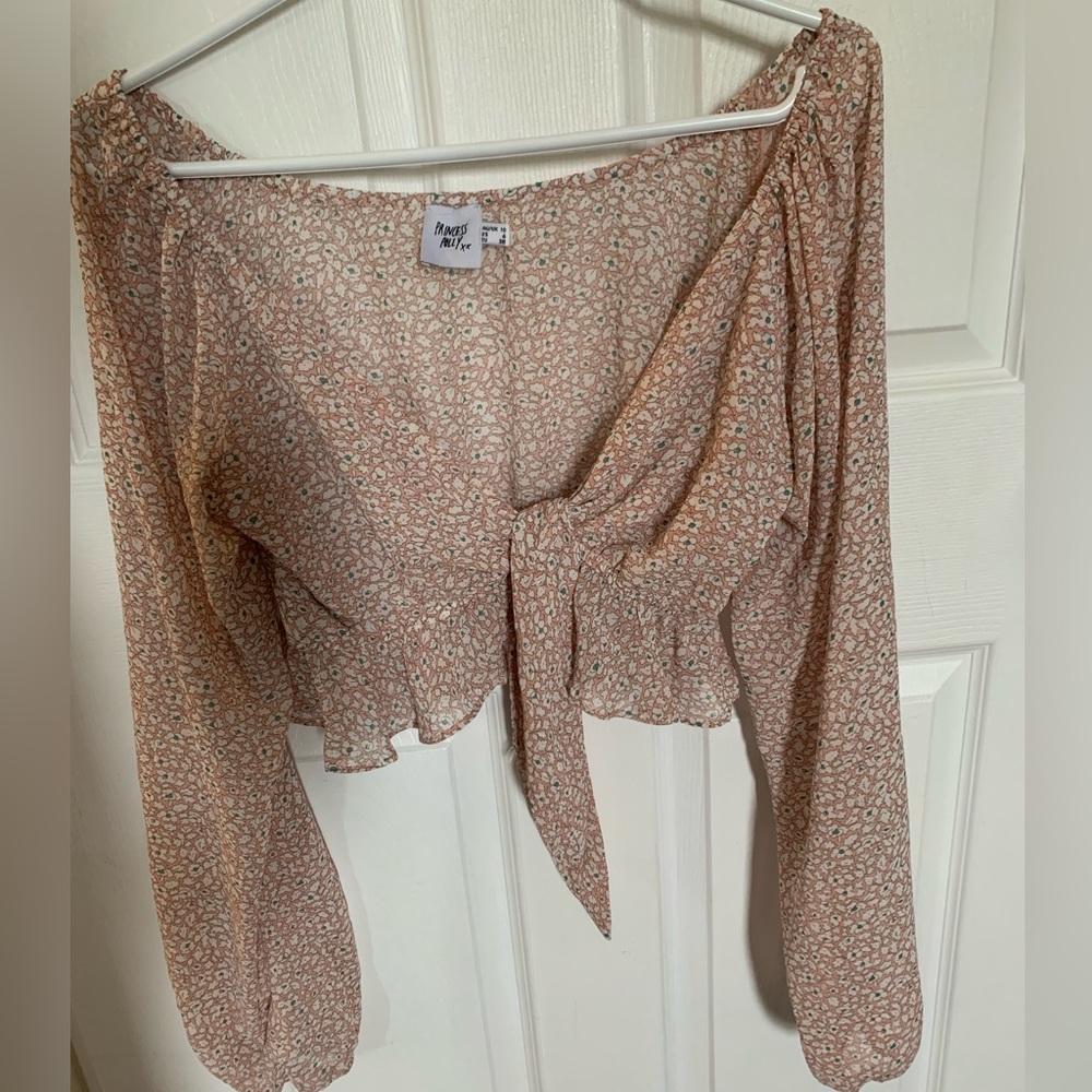 Princess Polly Floral Print Tie-Front Crop Top Blouse